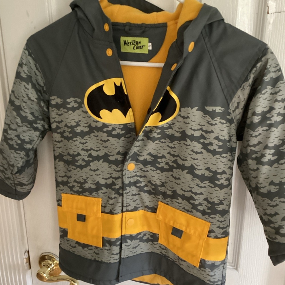 Boys 4T Western Chief Batman Rain Coat Jacket Lined Quilted